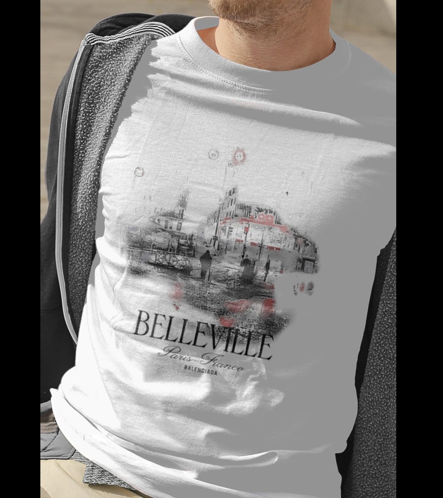 Belleville Paris France Travel Souvenir Vintage Style Depiction T-Shirt