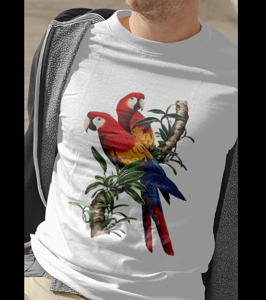 Parrot On Bret's Scarlet Macaw Tropical Branches T-Shirt