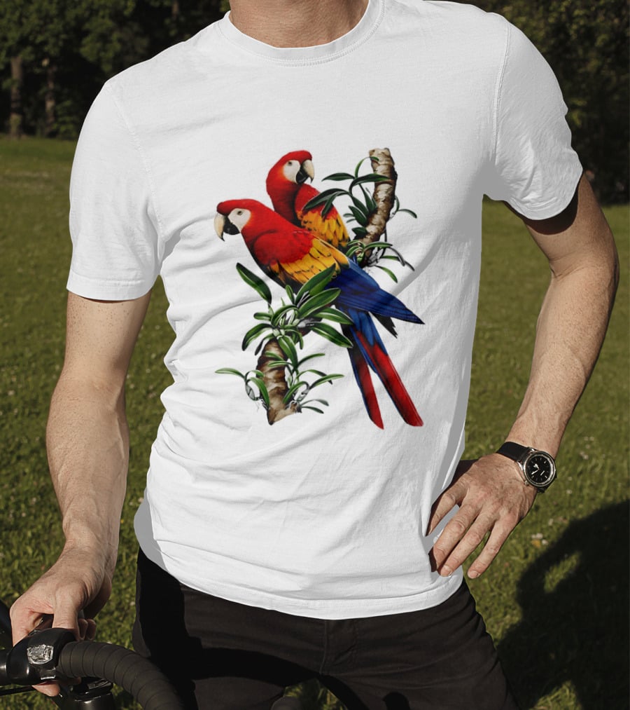 Parrot On Bret's Scarlet Macaw Tropical Branches T-Shirt