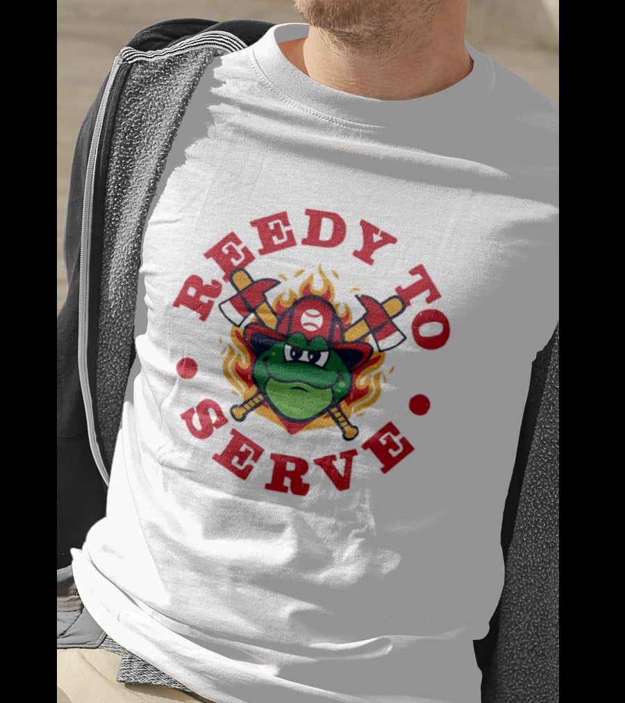 Reedy To Serve Reedy Rip'it The Frog Greenville Drive Baseball Firefighter T-Shirt