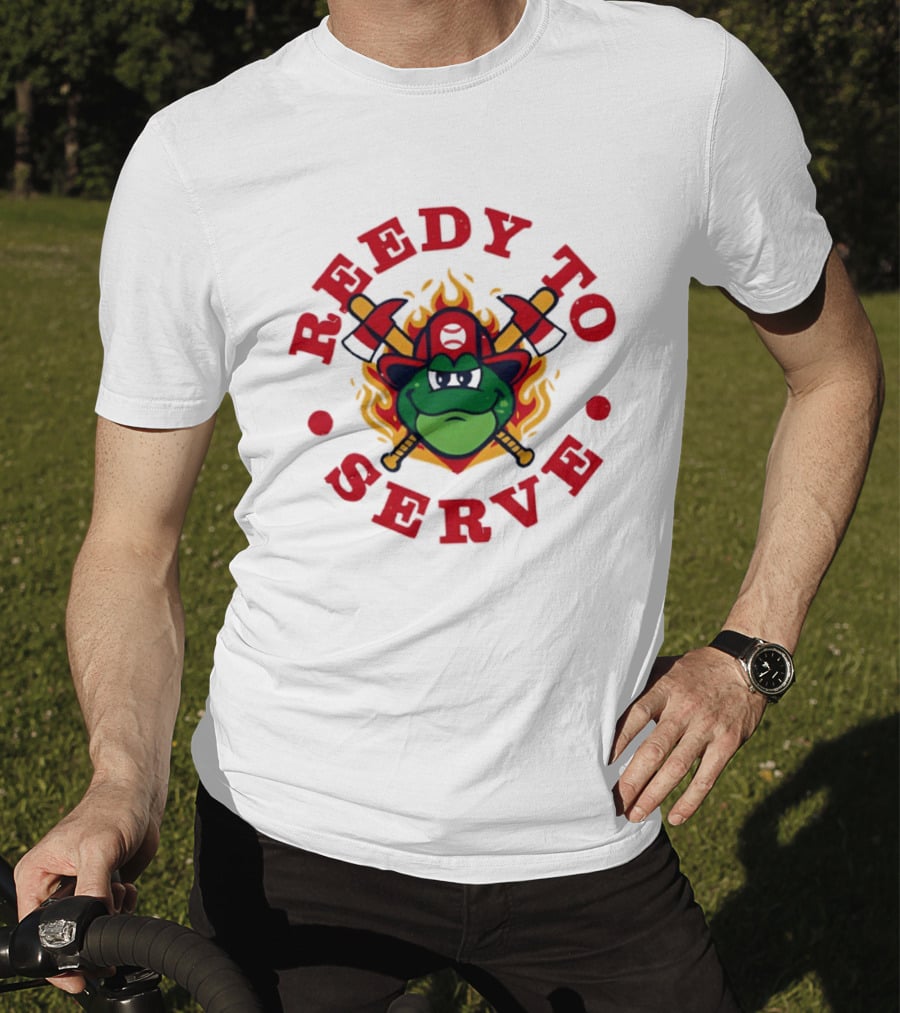 Reedy To Serve Reedy Rip'it The Frog Greenville Drive Baseball Firefighter T-Shirt