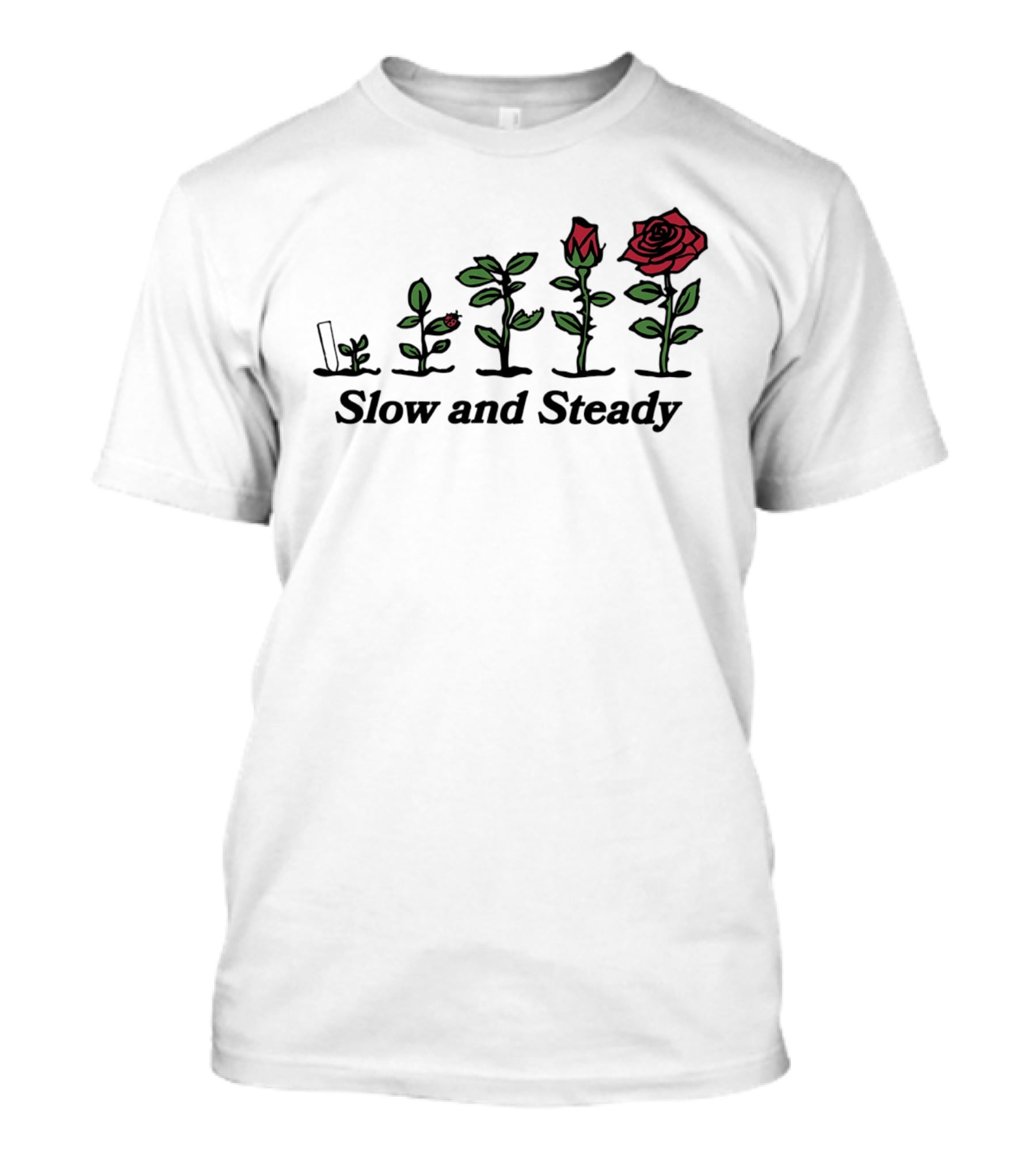 Slow And Steady Rose Growth Progression With Ladybug T-Shirt