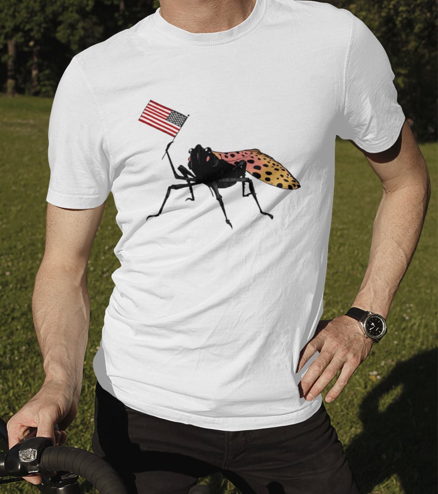 Spotted Lanternfly Holding USA Flag T-Shirt