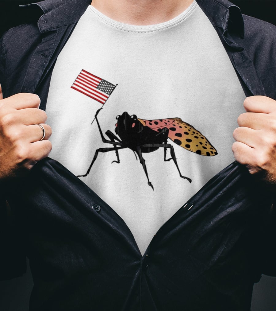 Spotted Lanternfly Holding USA Flag T-Shirt