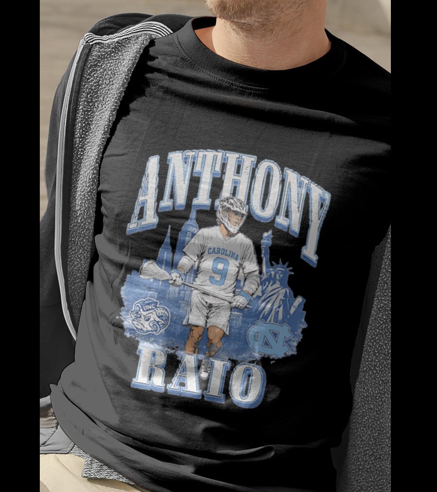 Anthony Raio Carolina 9 Lacrosse UNC Skyline Statue NYC T-Shirt
