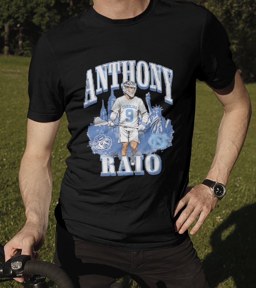 Anthony Raio Carolina 9 Lacrosse UNC Skyline Statue NYC T-Shirt
