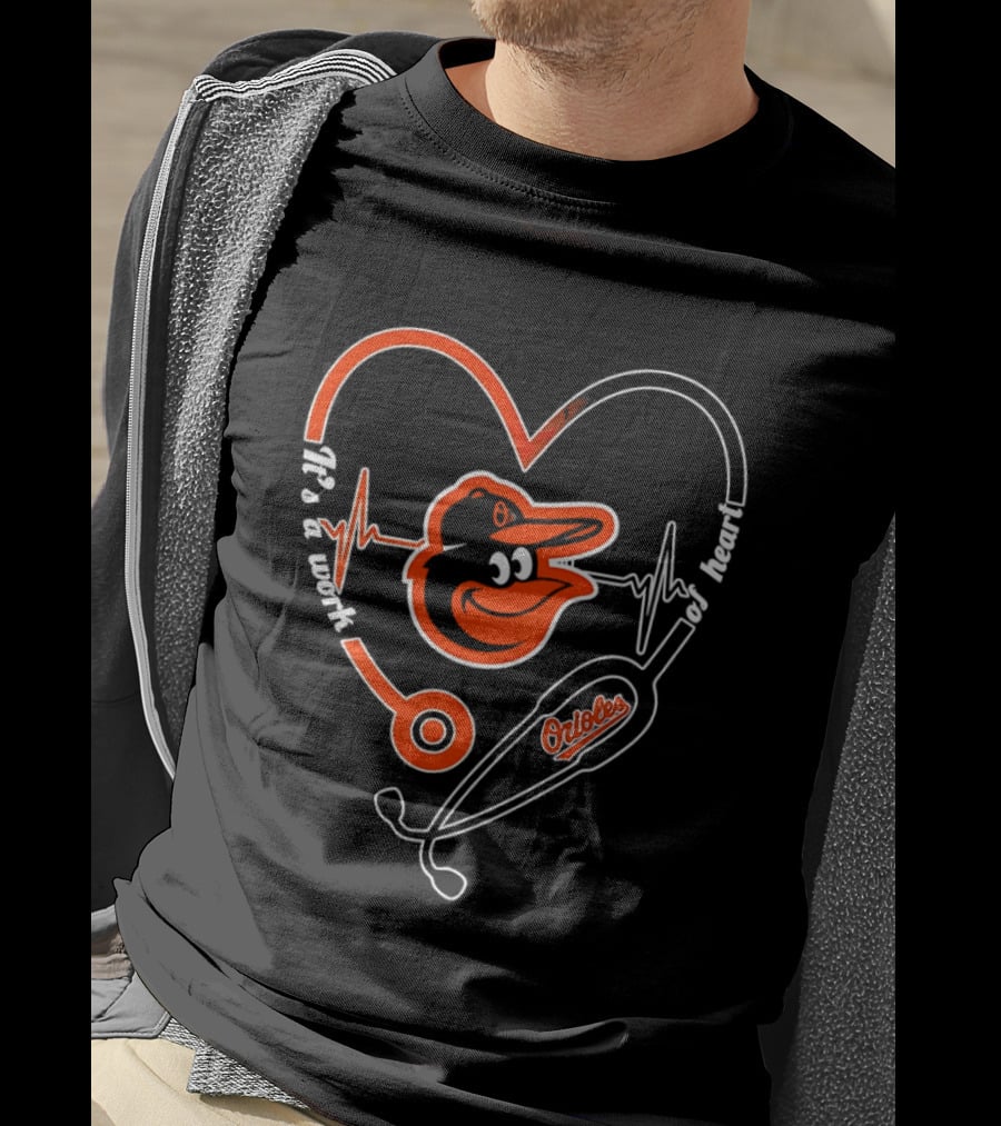 Baltimore Orioles Heartbeat Stethoscope Work Of Heart T-Shirt