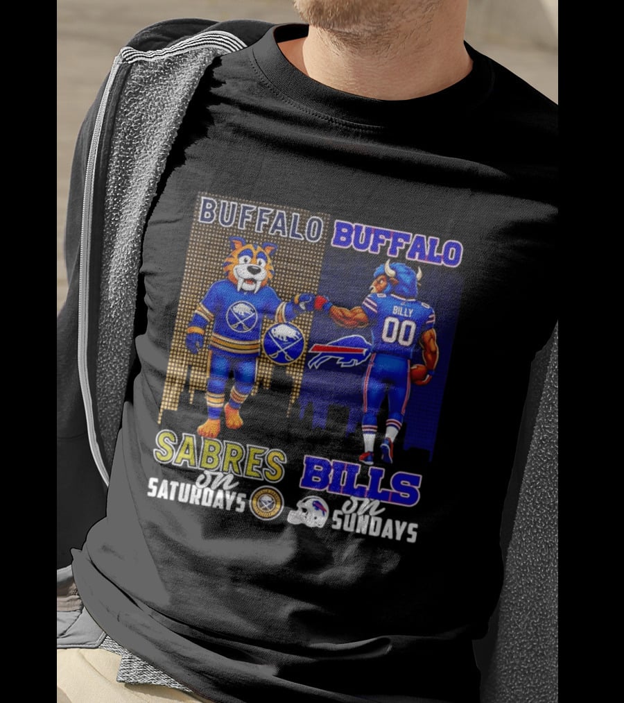 Buffalo Sabres Saturdays And Buffalo Bills Sundays City Skyline T-Shirt