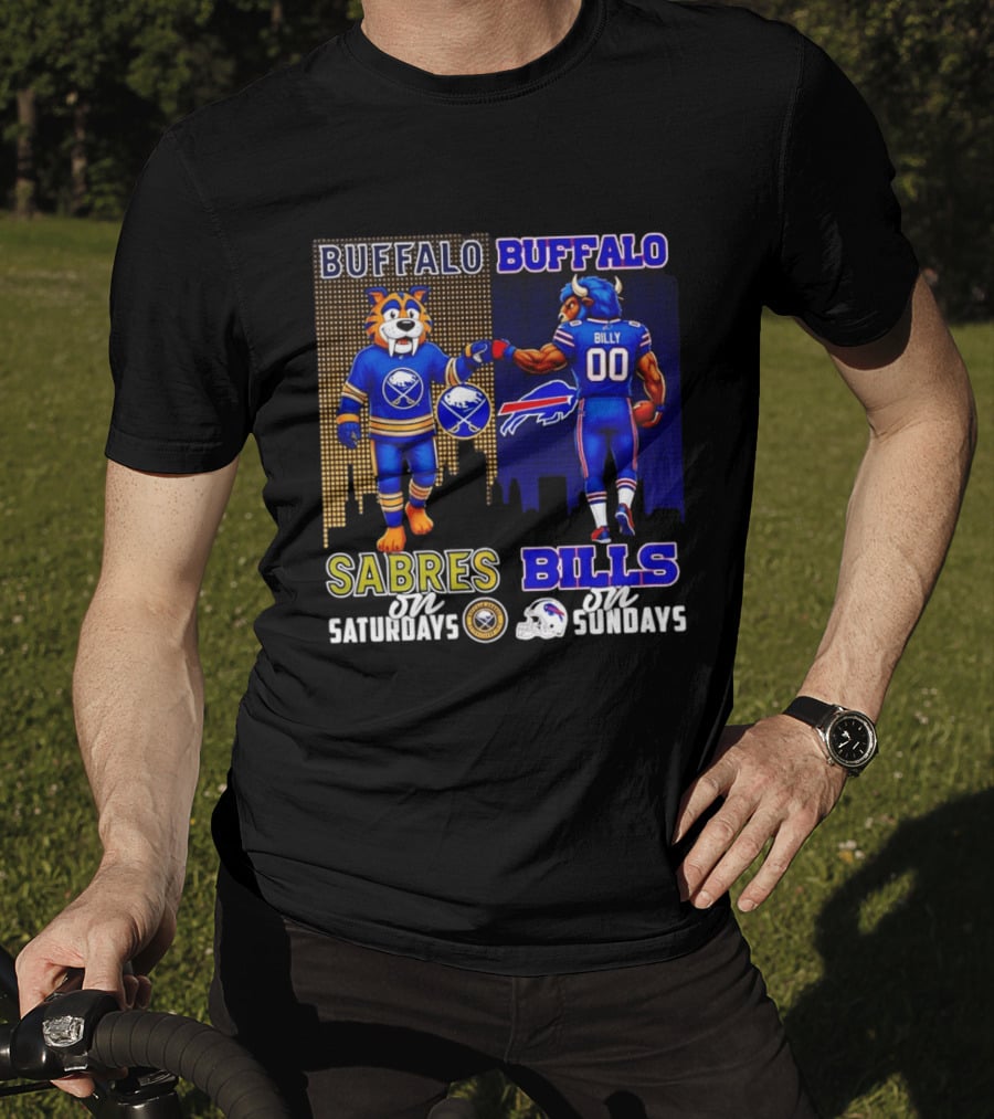 Buffalo Sabres Saturdays And Buffalo Bills Sundays City Skyline T-Shirt