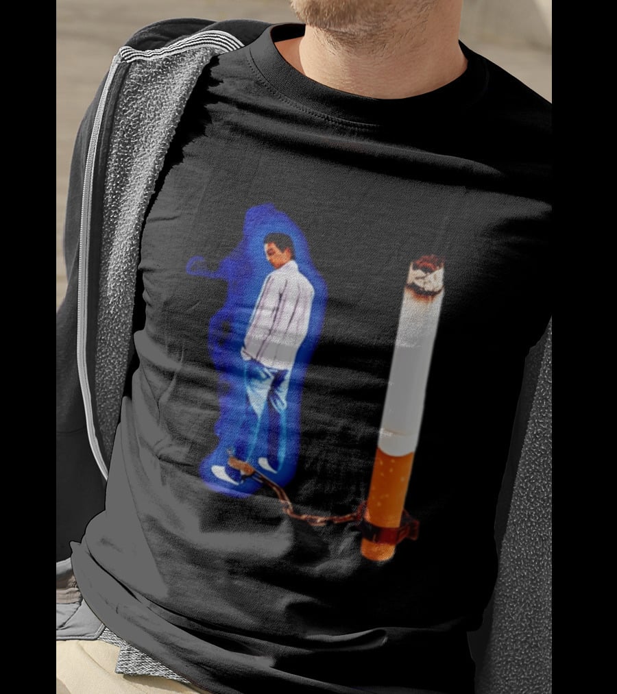 Man In Blue Jeans With Chains Connected To Burning Cigarette T-Shirt