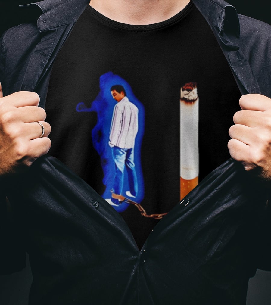Man In Blue Jeans With Chains Connected To Burning Cigarette T-Shirt