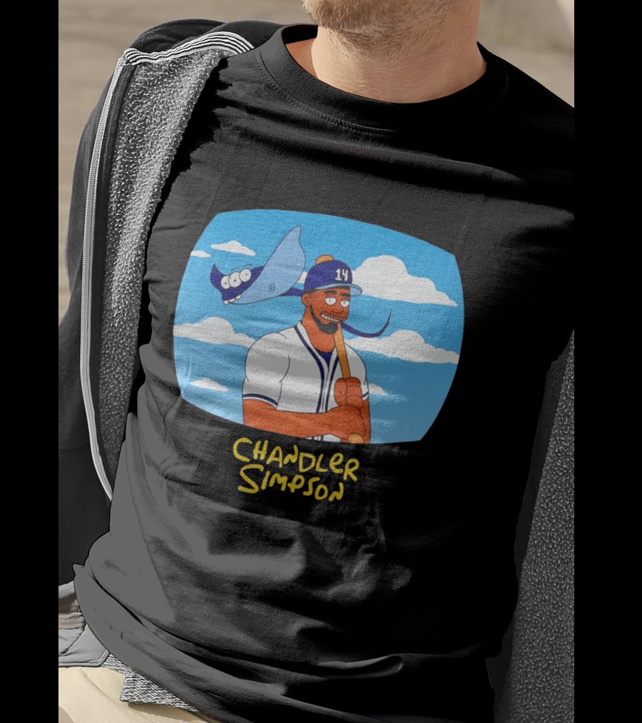 Chandler Simpson Tampa Bay Cartoon Baseball Player With Ray And Clouds T-Shirt