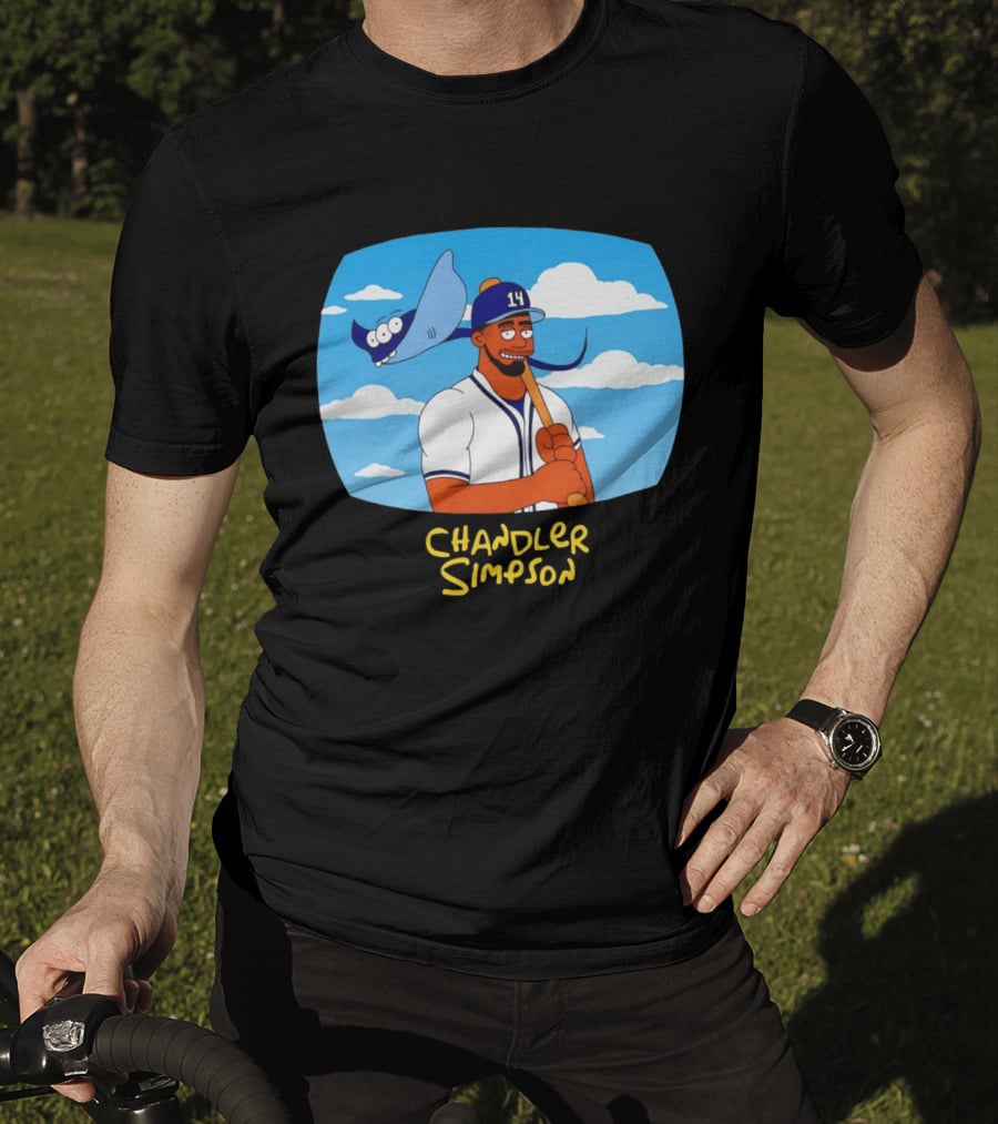 Chandler Simpson Tampa Bay Cartoon Baseball Player With Ray And Clouds T-Shirt