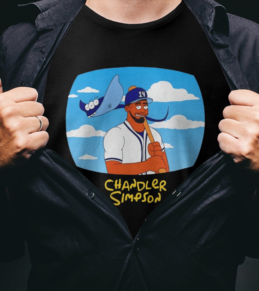 Chandler Simpson Tampa Bay Cartoon Baseball Player With Ray And Clouds T-Shirt