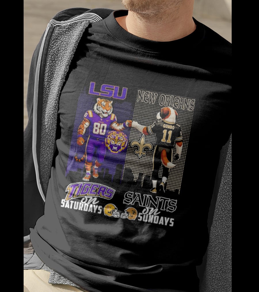 LSU Tigers And New Orleans Saints Football Saturdays And Sundays With City Skyline T-Shirt