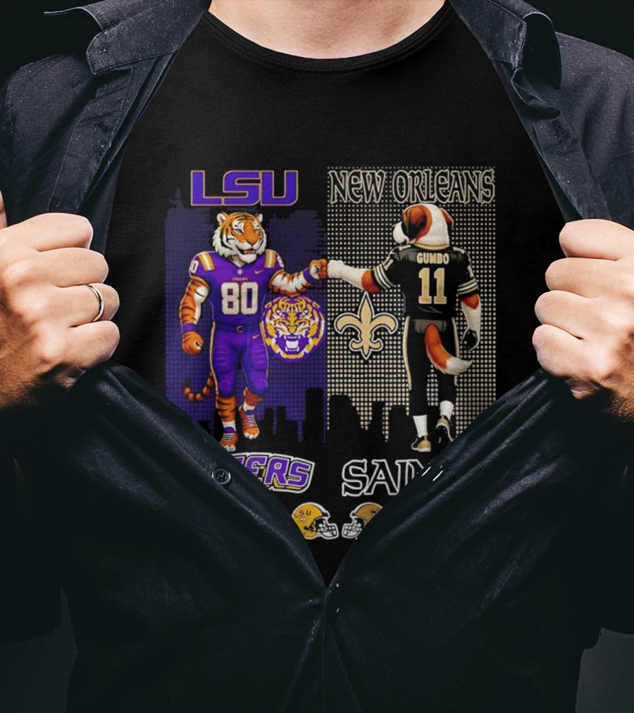 LSU Tigers And New Orleans Saints Football Saturdays And Sundays With City Skyline T-Shirt