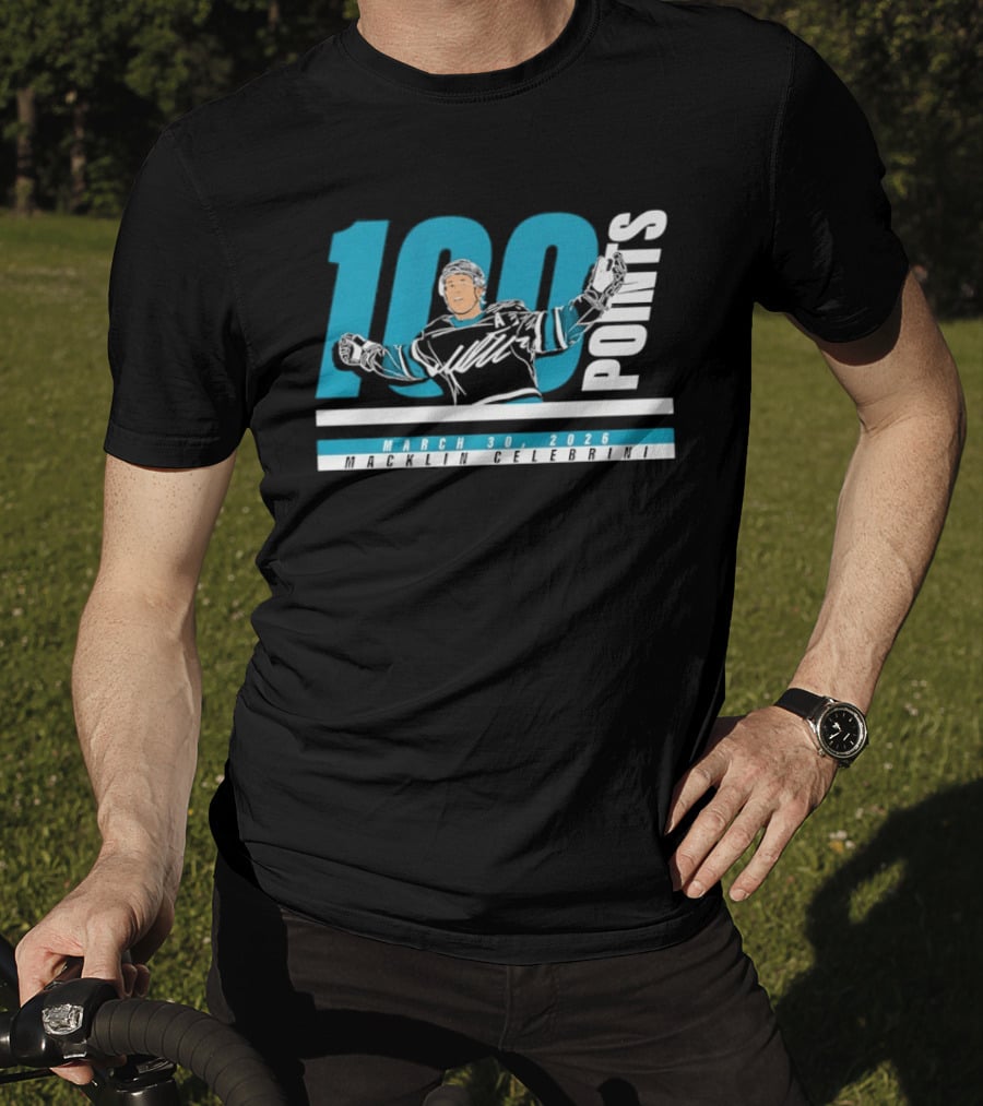 Macklin Celebrini 100 Points San Jose Sharks NHL March 30 2026 T-Shirt