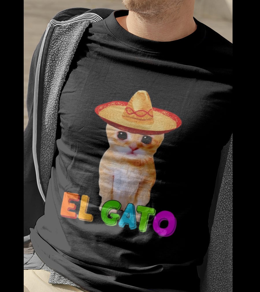 El Gato Cat Sombrero Hat Mexican Fiesta Fun Pet T-Shirt