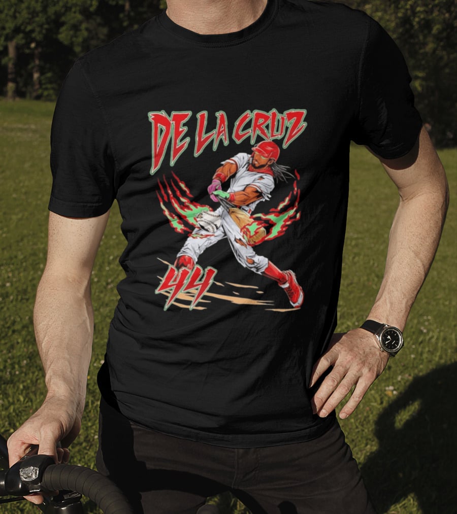 Elly De La Cruz 44 Cincinnati Reds Blazing Baseball Player Action T-Shirt