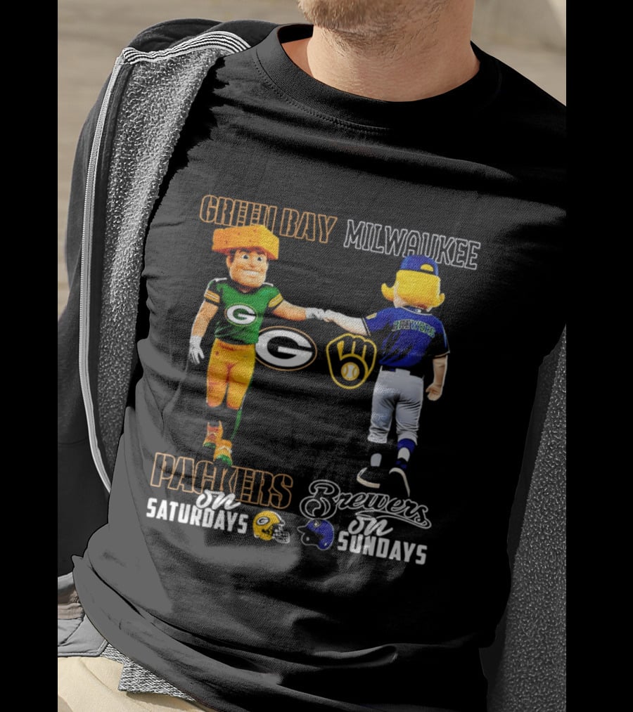 Green Bay Packers Saturdays Milwaukee Brewers Sundays City Skyline T-Shirt