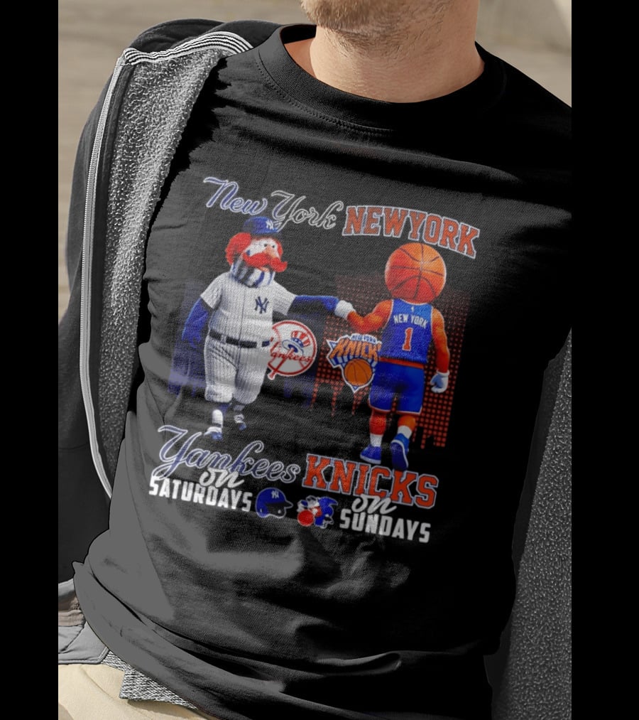 New York Yankees Saturdays Vs Knicks Sundays Yankees Knicks Mascots Baseball Basketball T-Shirt