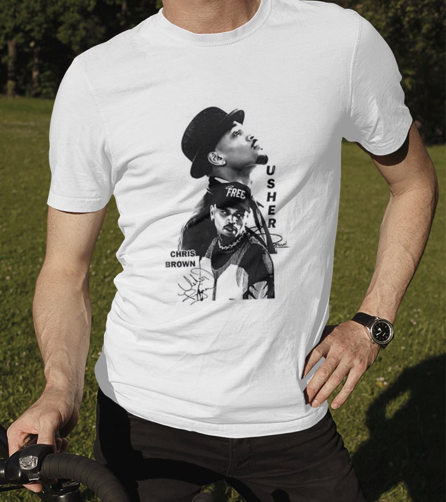 C Brown Usher R&B Tour Cartoon Characters And Signatures T-Shirt