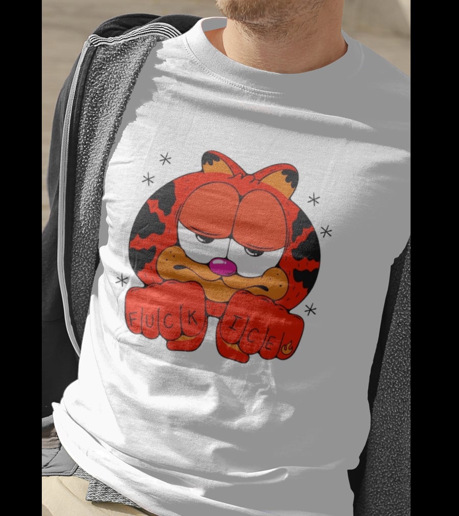 Orange Cat Garfield Meme Fuck Ice Hand Tattoos T-Shirt