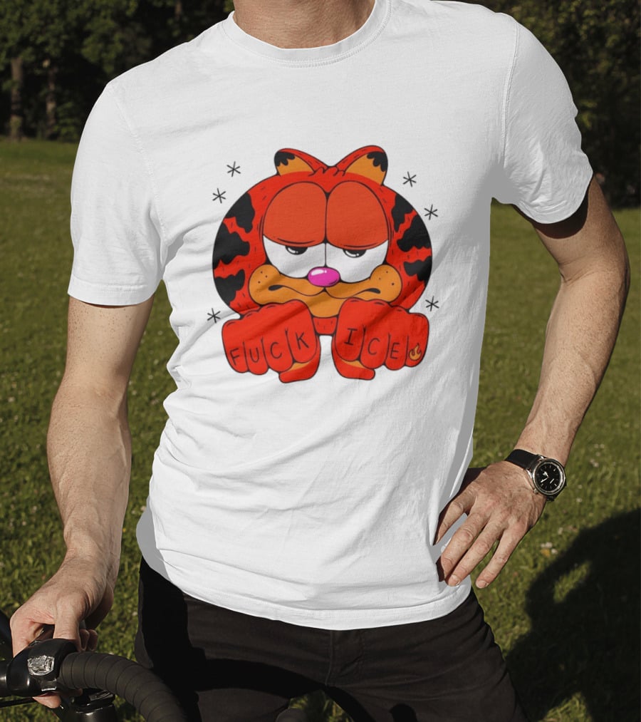 Orange Cat Garfield Meme Fuck Ice Hand Tattoos T-Shirt