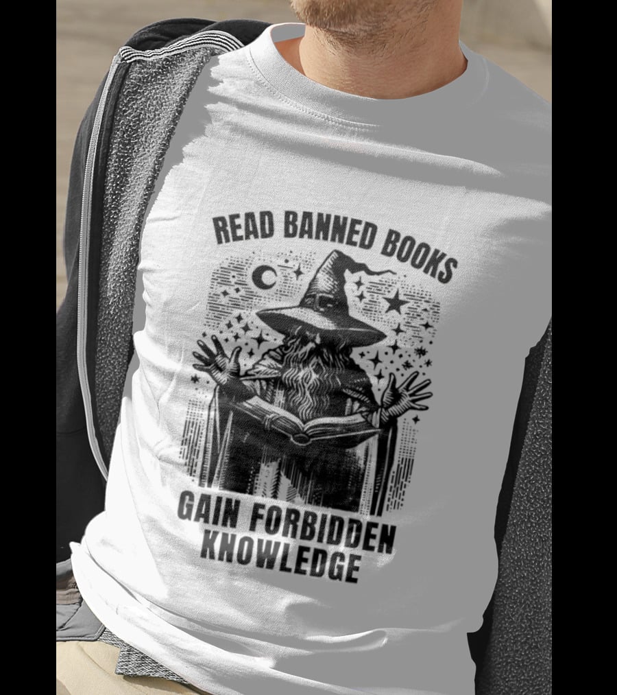 Read Banned Books Witch Hat Starry Night Gain Forbidden Knowledge T-Shirt