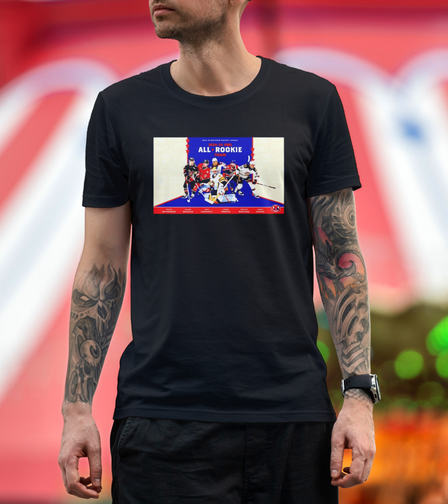 2024 25 OHL All Rookie Team Ontario Hockey League Nikita Artamonov Elijah Mishkin Jack Ivankovic Zayne Parekh Porter Martone James Hardie T-Shirt