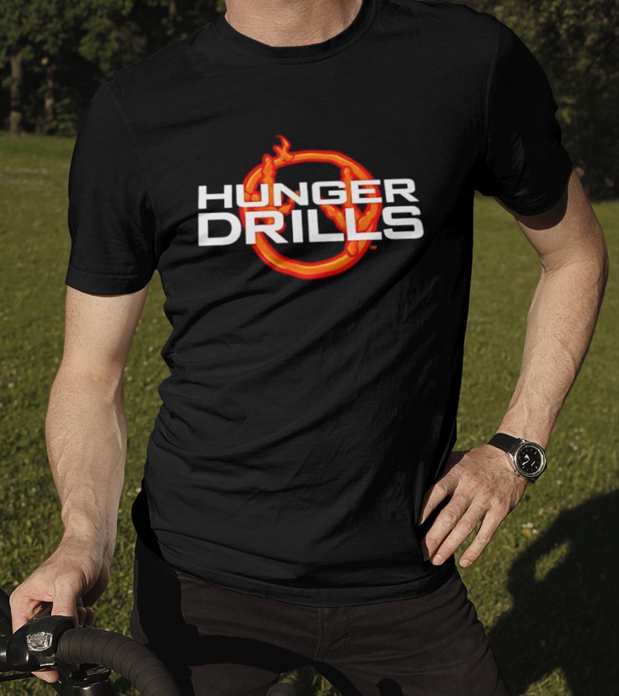 Hunger Drills Exercise Program Flaming Circle T-Shirt