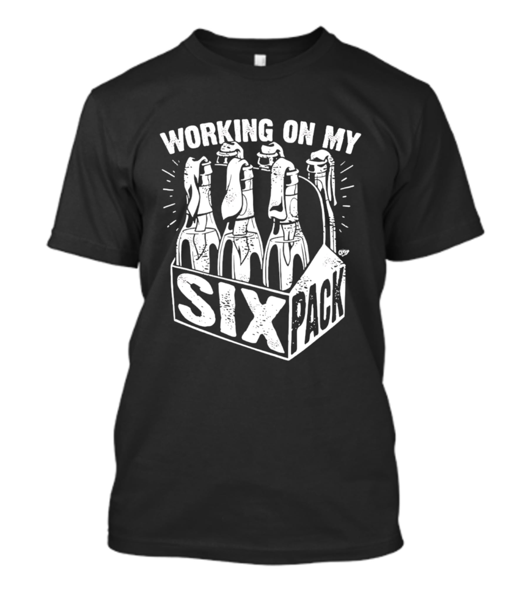 Working On My Six Pack Beer Bottles Humorous Fitness Joke T-Shirt