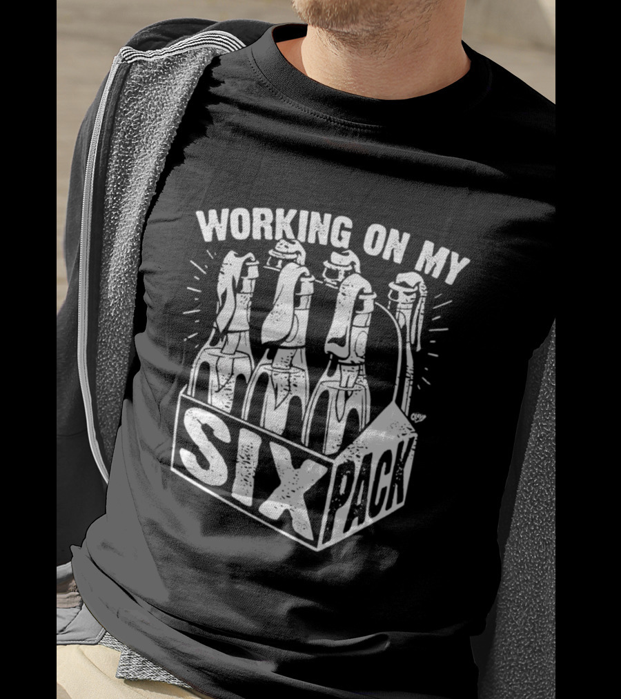 Working On My Six Pack Beer Bottles Humorous Fitness Joke T-Shirt