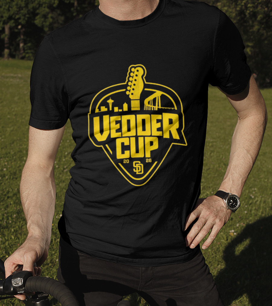 San Diego Padres 2026 Vedder Cup SD Baseball Event City Skyline Guitar T-Shirt
