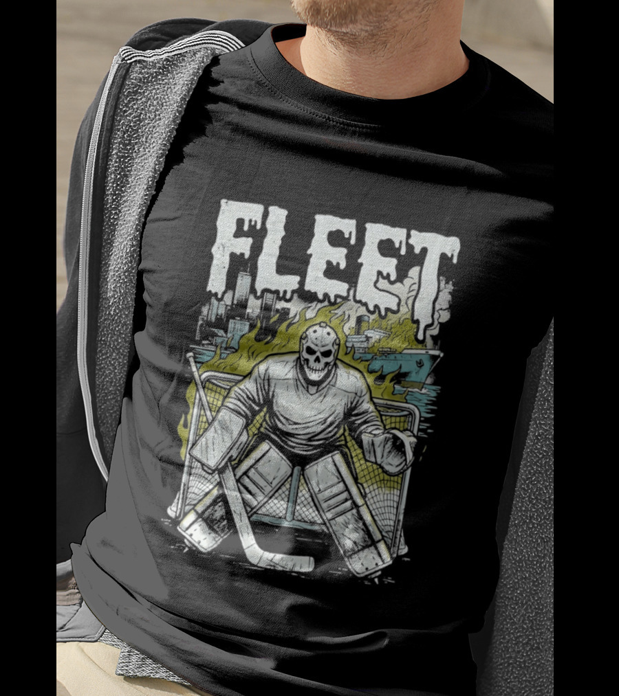 Boston Fleet Hockey Skull Goalie Flames T-Shirt