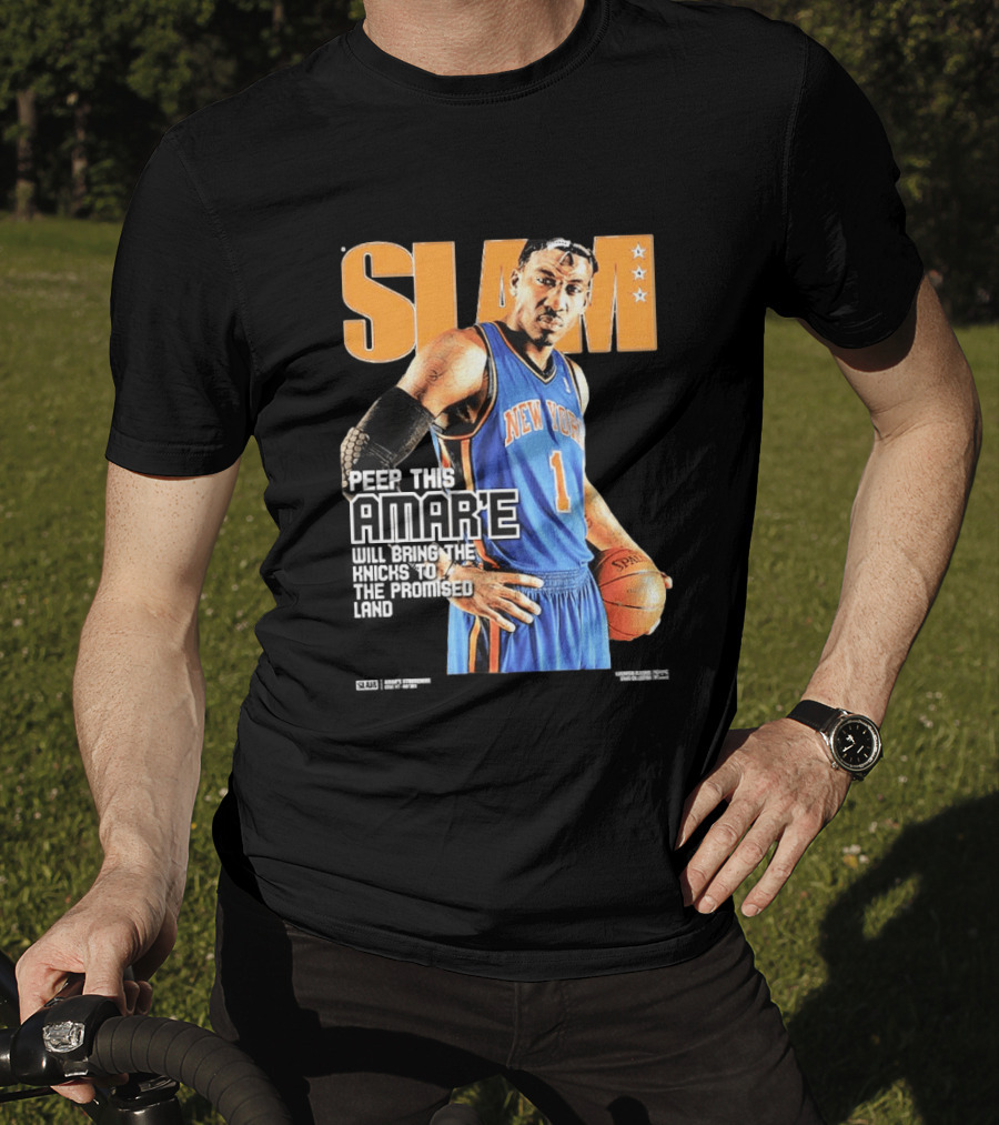 Slam Hardwood Classics Amare Stoudemire Peep This Amare Will Bring The Knicks To The Promised Land New York Knicks T-Shirt