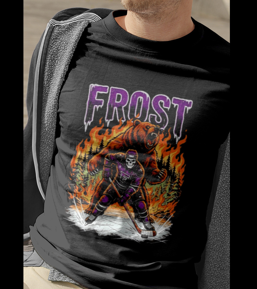Frost Minnesota Hockey Skull Bear Flames Ice Rink T-Shirt