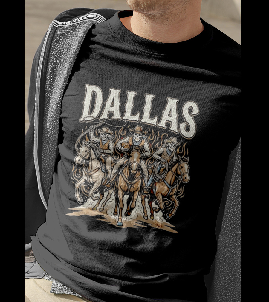 Dallas Cowboys Riding Skeletons Western Football Fans T-Shirt