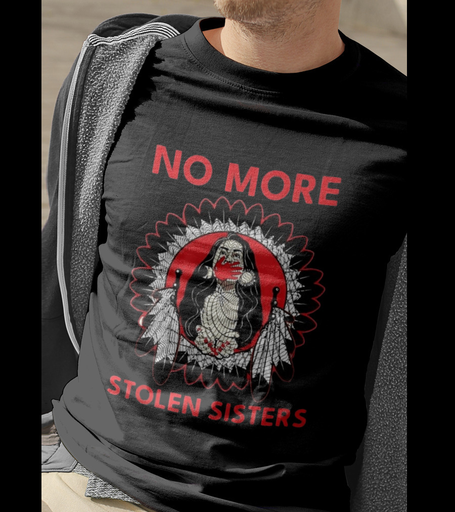 No More Stolen Sisters Awareness Symbol Empowerment Indigenous Rights Red Handprint Feather T-Shirt