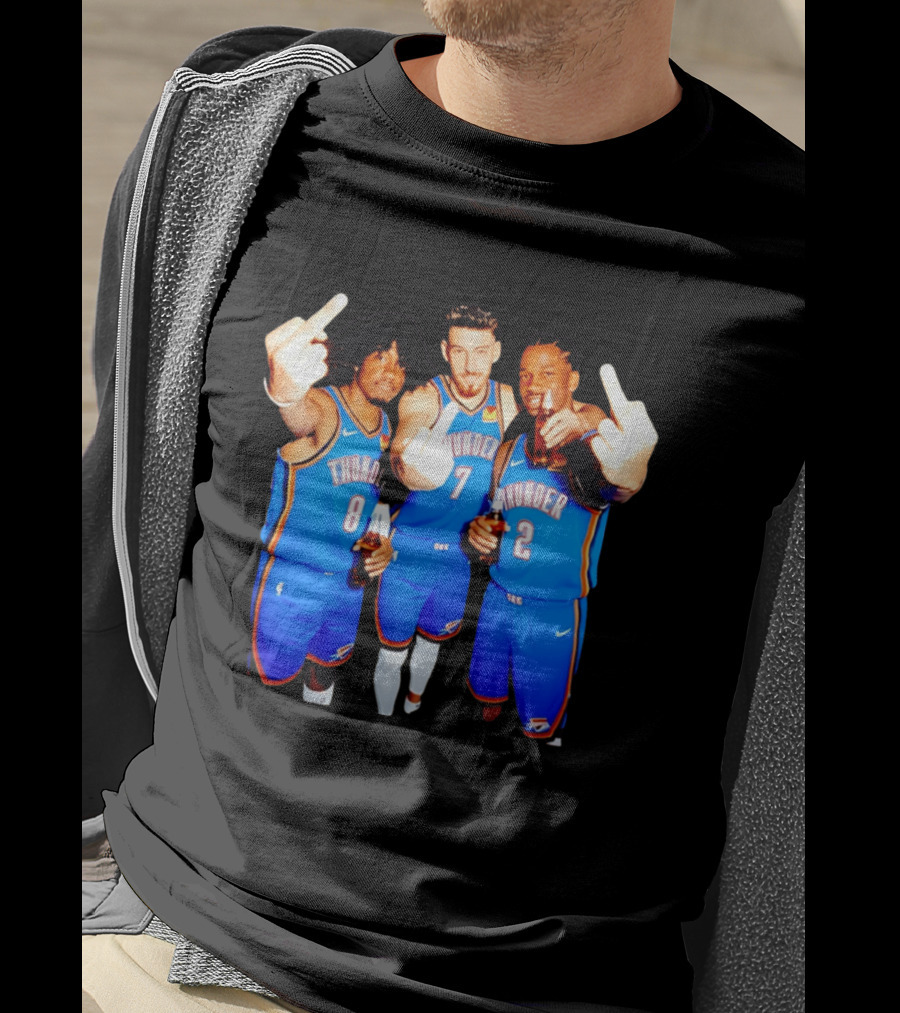 OKC Thunder Basketball Players With Beers And Middle Finger Gesture T-Shirt