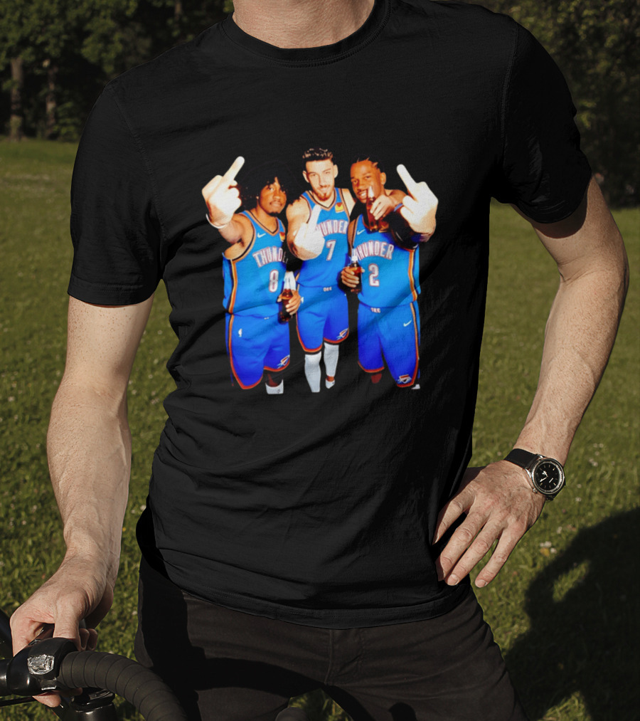 OKC Thunder Basketball Players With Beers And Middle Finger Gesture T-Shirt