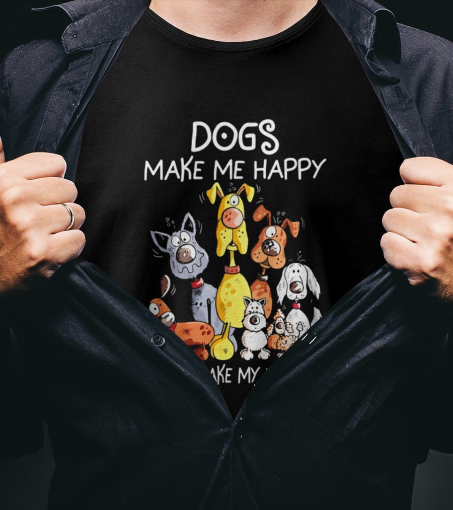 Dogs Make Me Happy Humans Make My Head Hurt Cartoon Dogs T-Shirt