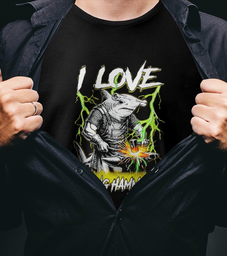 I Love Getting Hammered Hammerhead Shark Lightning Blacksmith Hammering T-Shirt