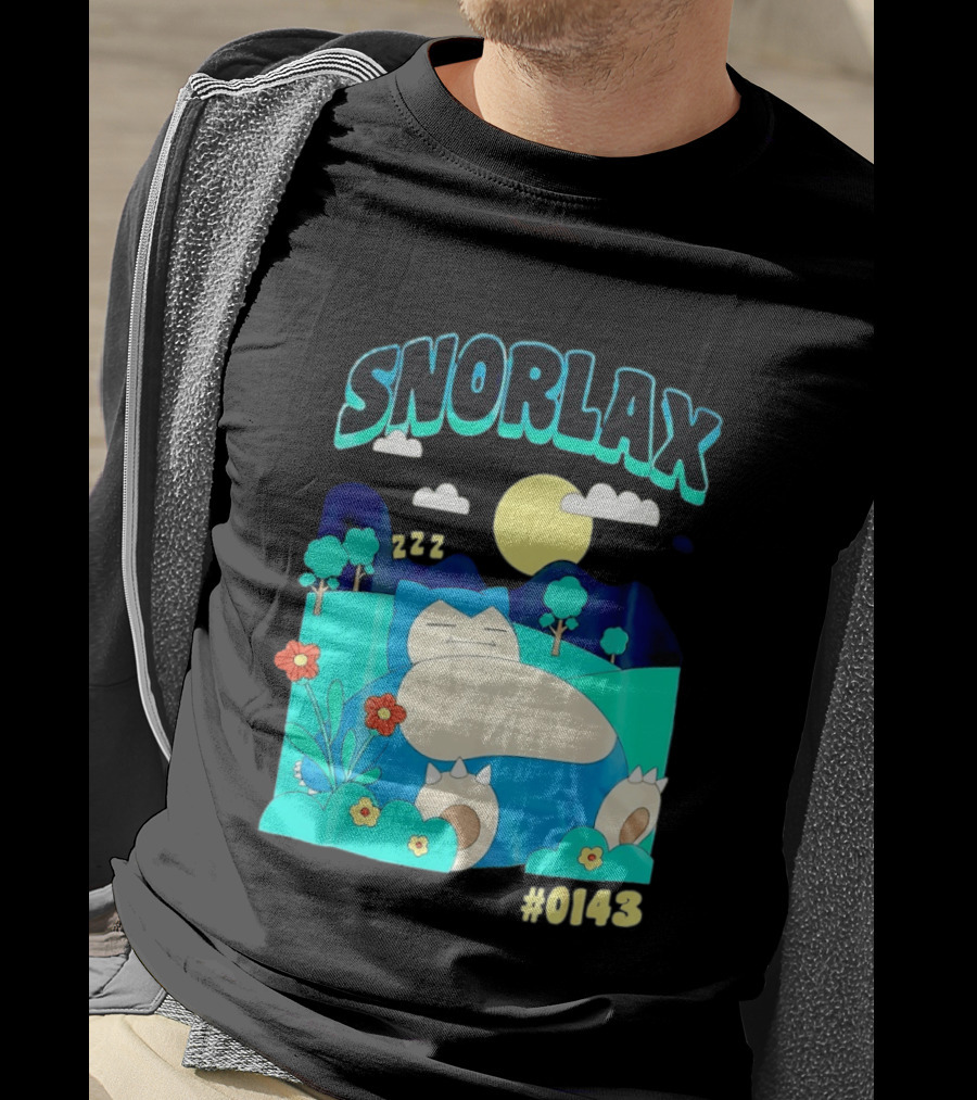 SNORLAX Sleeping Zzz #0143 With Sun And Flowers In Nature Scene T-Shirt
