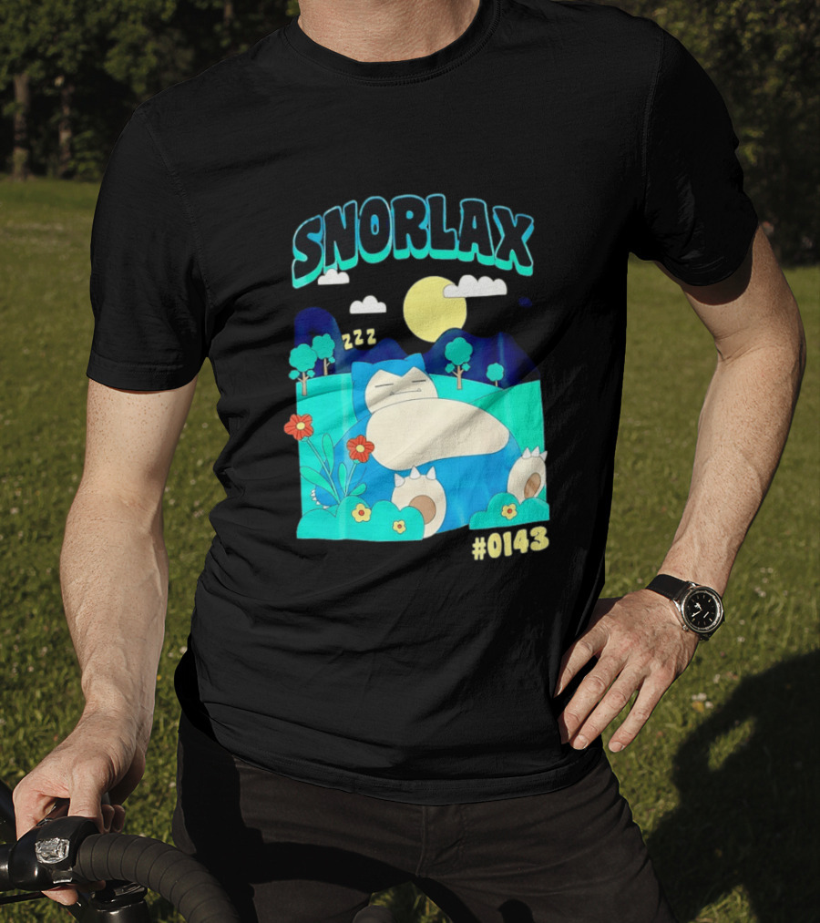 SNORLAX Sleeping Zzz #0143 With Sun And Flowers In Nature Scene T-Shirt