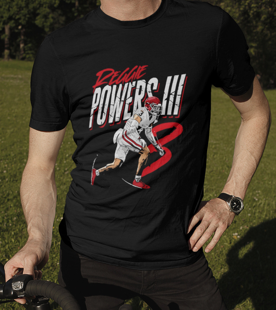 Reggie Powers III Football Athlete Red And White Action T-Shirt
