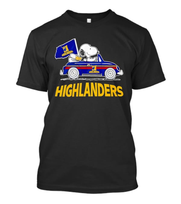 Snoopy And Woodstock Driving Car Cheering Highlanders Rugby T-Shirt