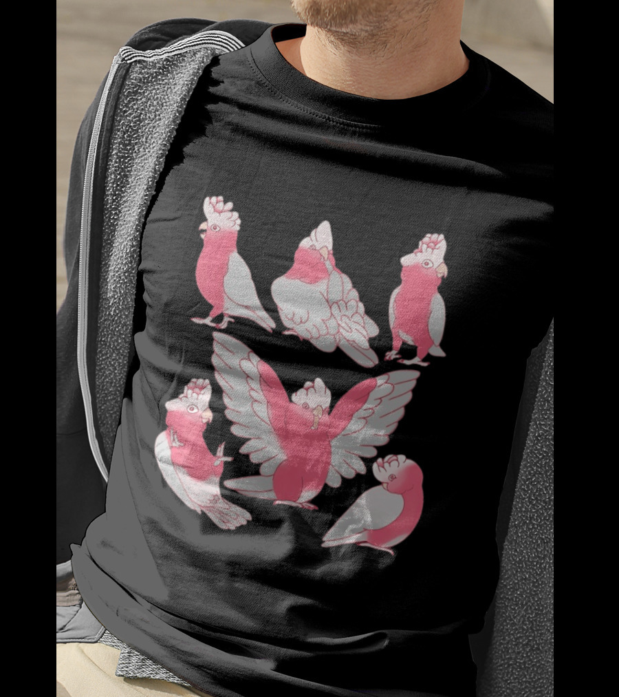 Galah Cockatoo Pink Parrot Birb Cute Cartoon Characters T-Shirt