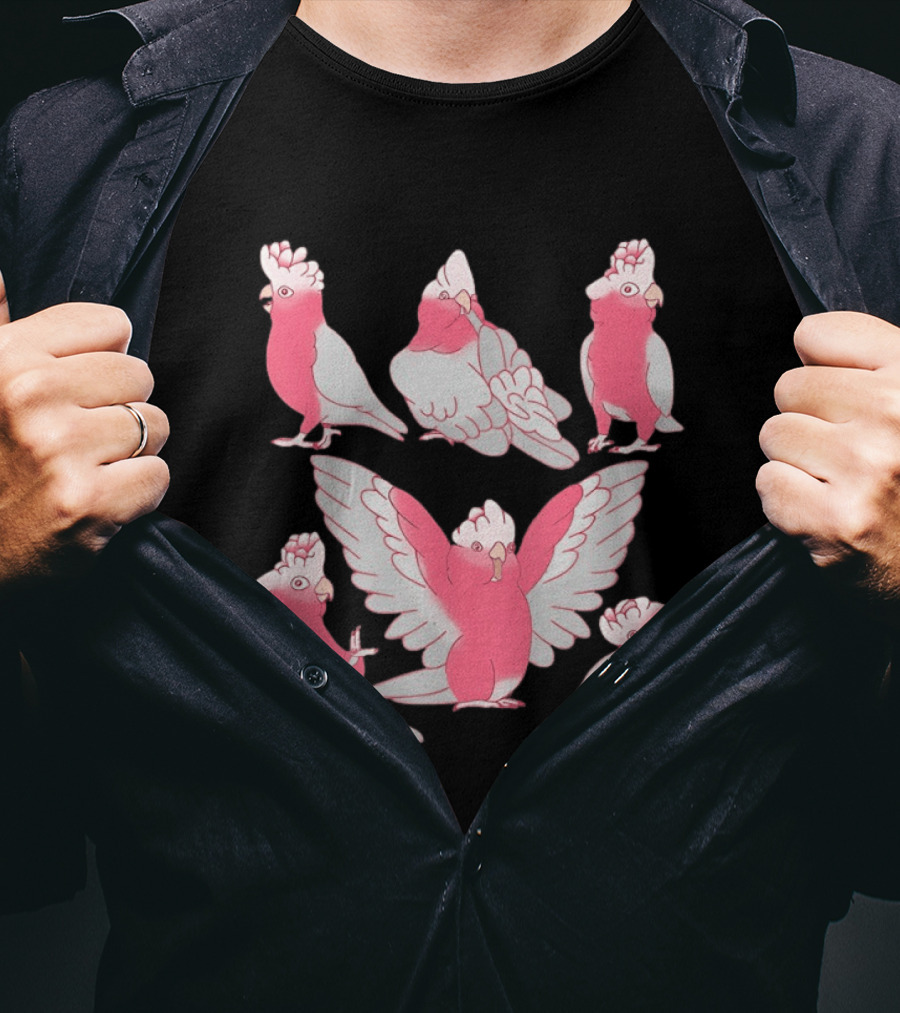 Galah Cockatoo Pink Parrot Birb Cute Cartoon Characters T-Shirt