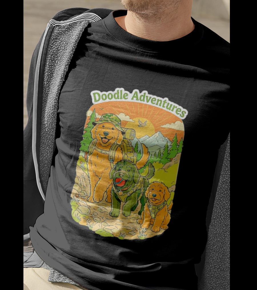 Doodle Adventures Three Dogs Picnic Adventure Sunset T-Shirt